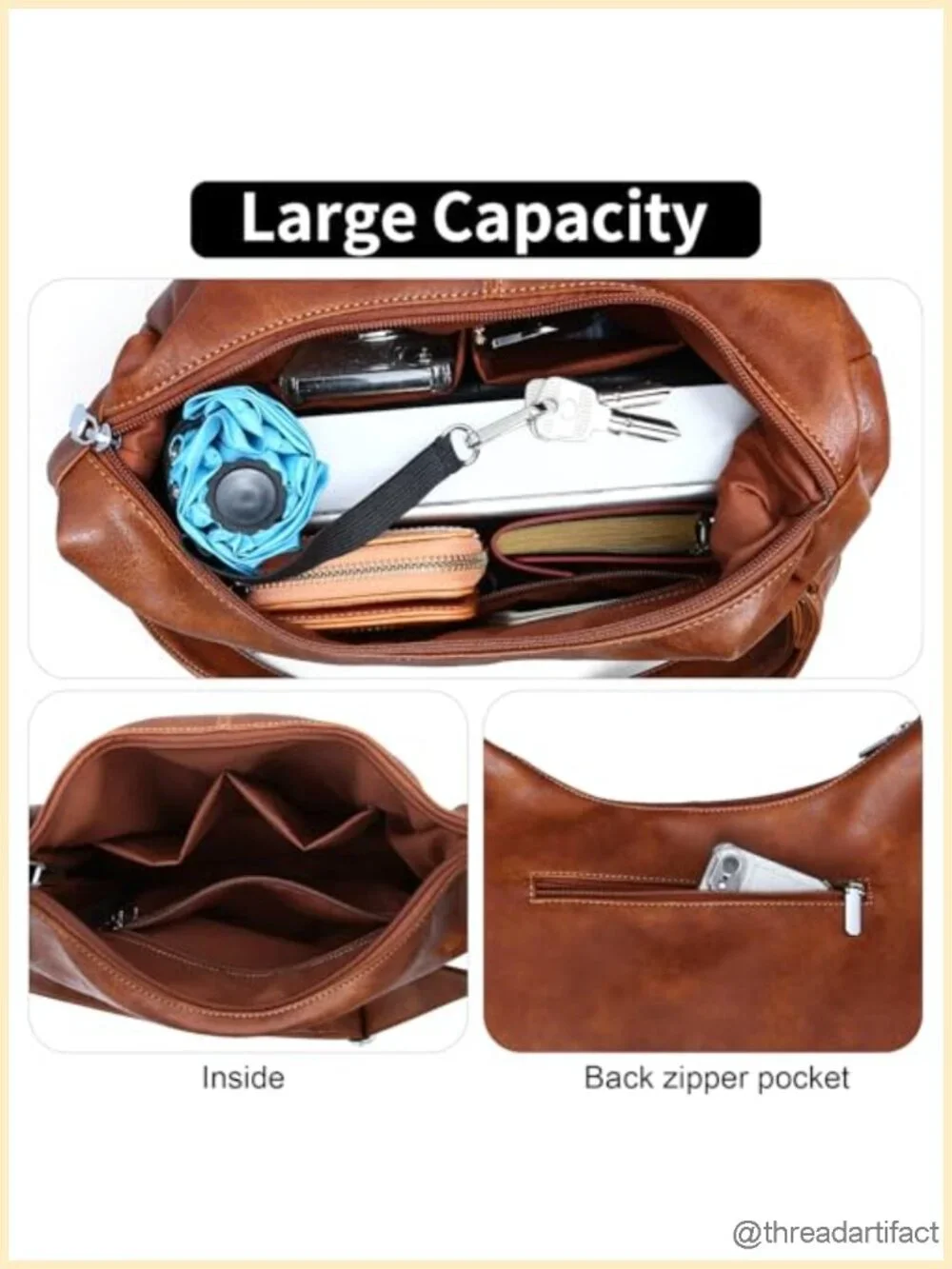 Vegan Leather Slouchy Hobo Bag Shoulder Tote Crossbody Purse